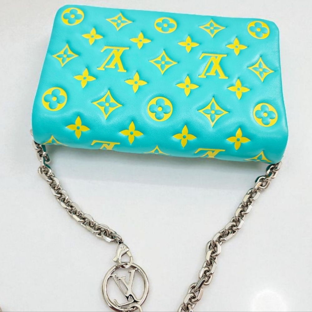 Louis Vuitton Coussin Pochette Mint Turquoise Neon Yellow Crossbody Bag - Picture 4 of 15